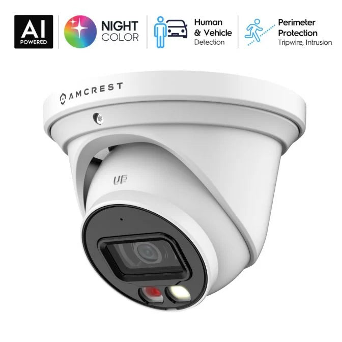 Amcrest 4K Night Color PoE Turret Camera – 49 ft Color Night Vision, AI Detection, Built-In Mic (IP8M-2779EW-AI)