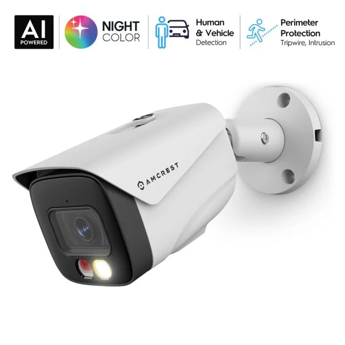 Amcrest 4K Color Night Vision PoE Bullet Camera – 129° FOV, AI Human & Vehicle Detection (IP8M-2796EW-AI)